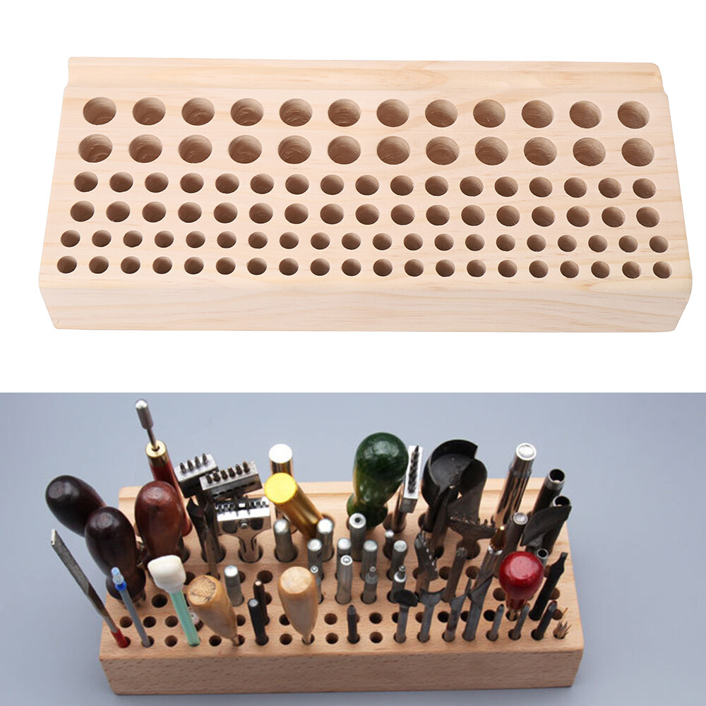 98 Holes Leather DIY Craft Wood Tool Rack Wooden Stamp Stand Organizer Holder US