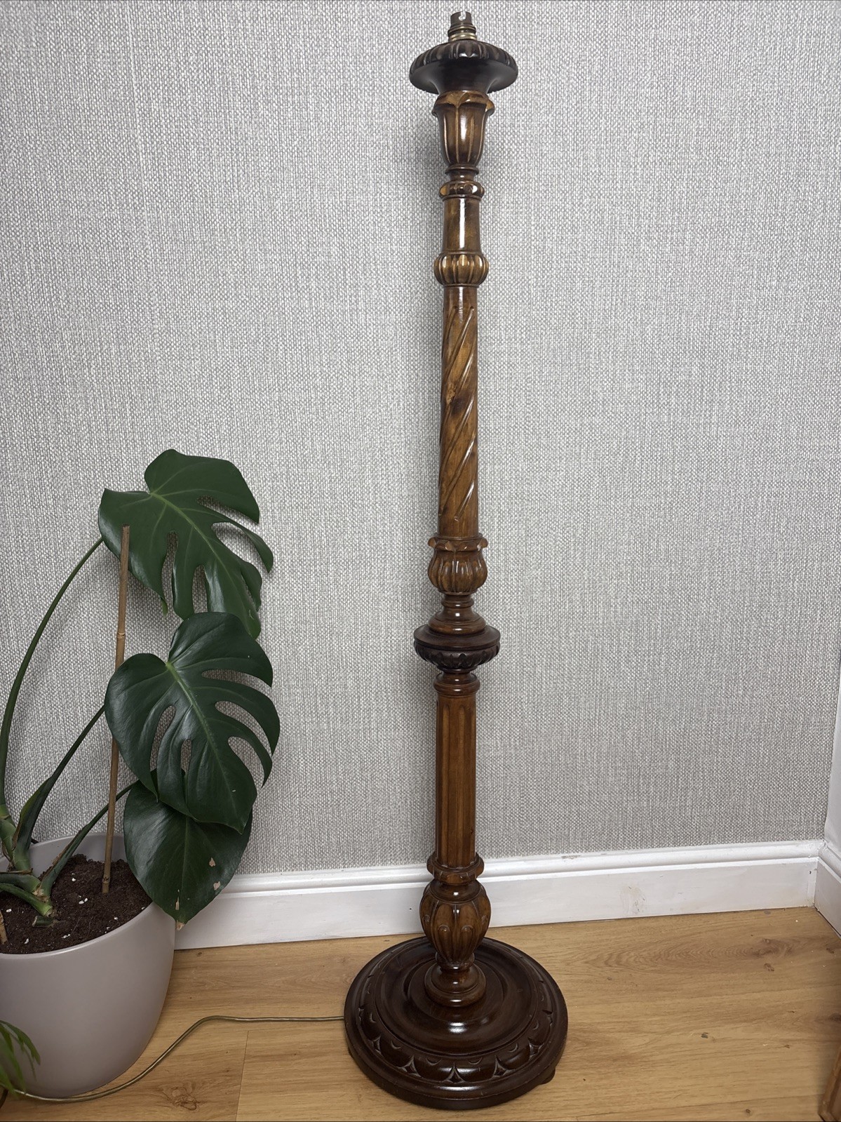 mid century italian Ornate carved wood standard lamp