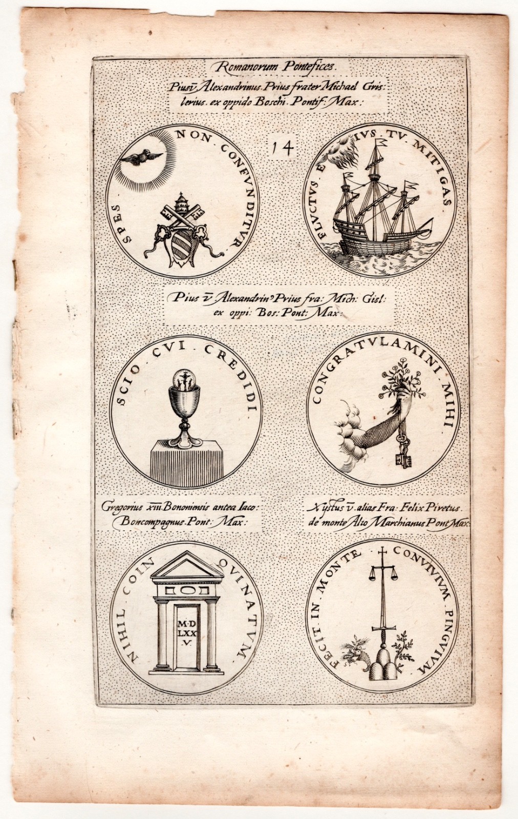 C17th Papal Emblems Engravings Pius V Gregory XIII Sixtus V - Typotius / Sadeler