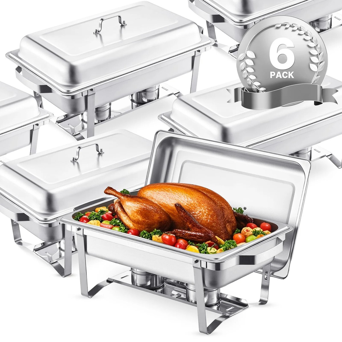 4/6 Pack Chafing Dish Buffet Set Stainless Steel with Lid Water Pan for Party
