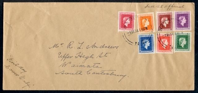 NEW ZEALAND 1954 OFFICIALS FDC TO UK