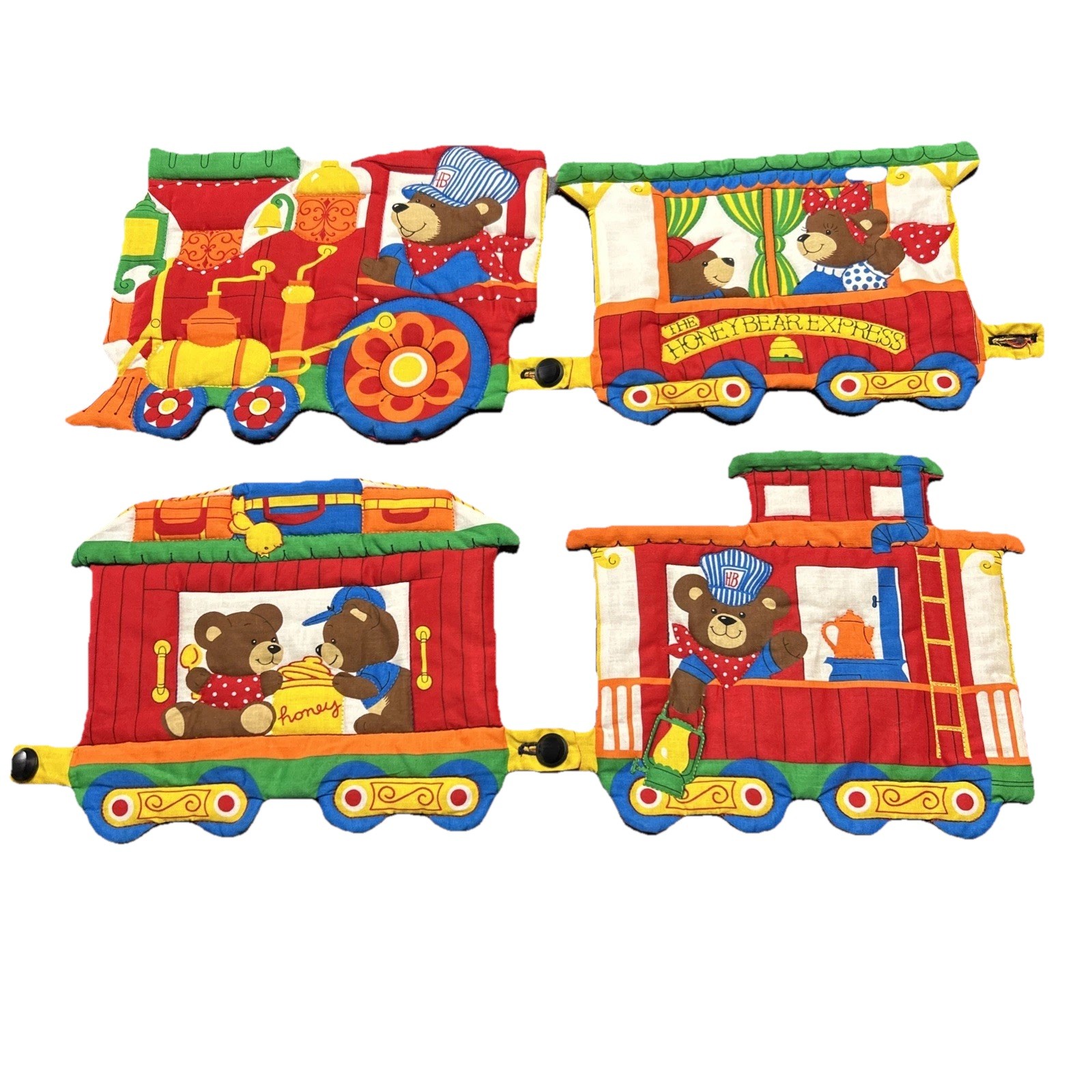 VTG Kids Room Nursery Decor 4 Pc Fabric Wall Hanging Circus Bears Animal Train