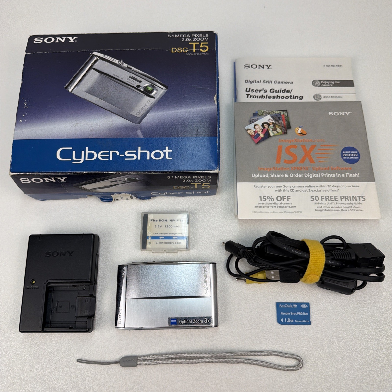 Sony Cybershot DSC-T5 5.1MP Silver Digital Camera Bundle With Memory Card