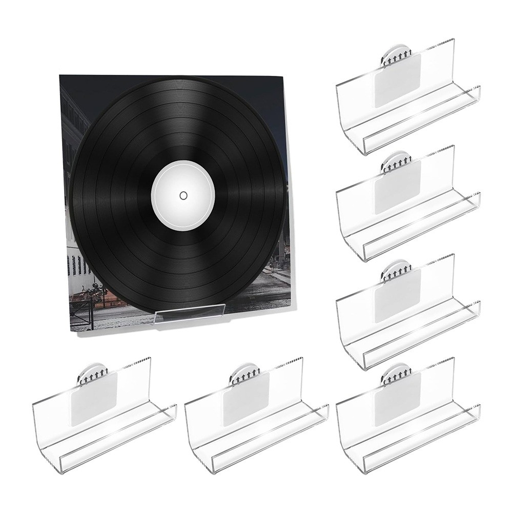 6 Pack Vinyl Record Holder Wall Mount No Drill, Self Adhesive Acrylic8657
