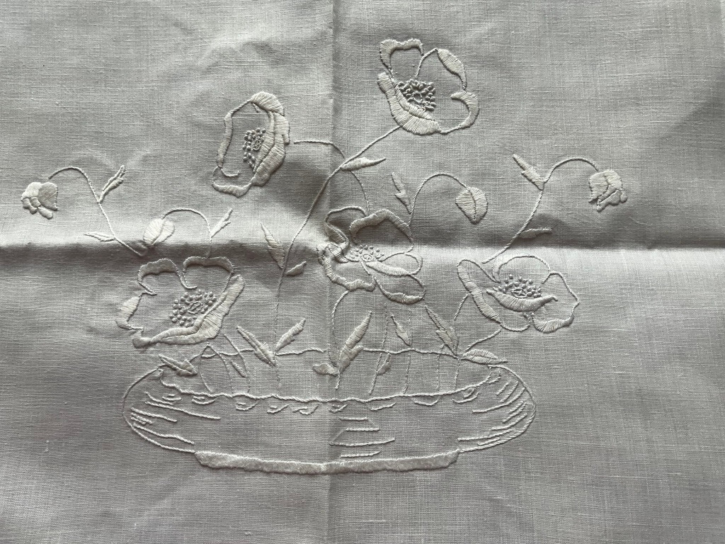 Large Vintage Embroidered  table linen  - retro cottage core  75cm  x 50 cm