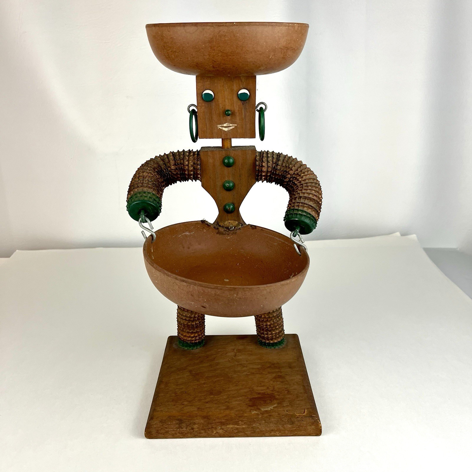 Vintage Bottle Cap Folk Art Woman Figurine Candy Bowls 1950’s Weirdo Unique