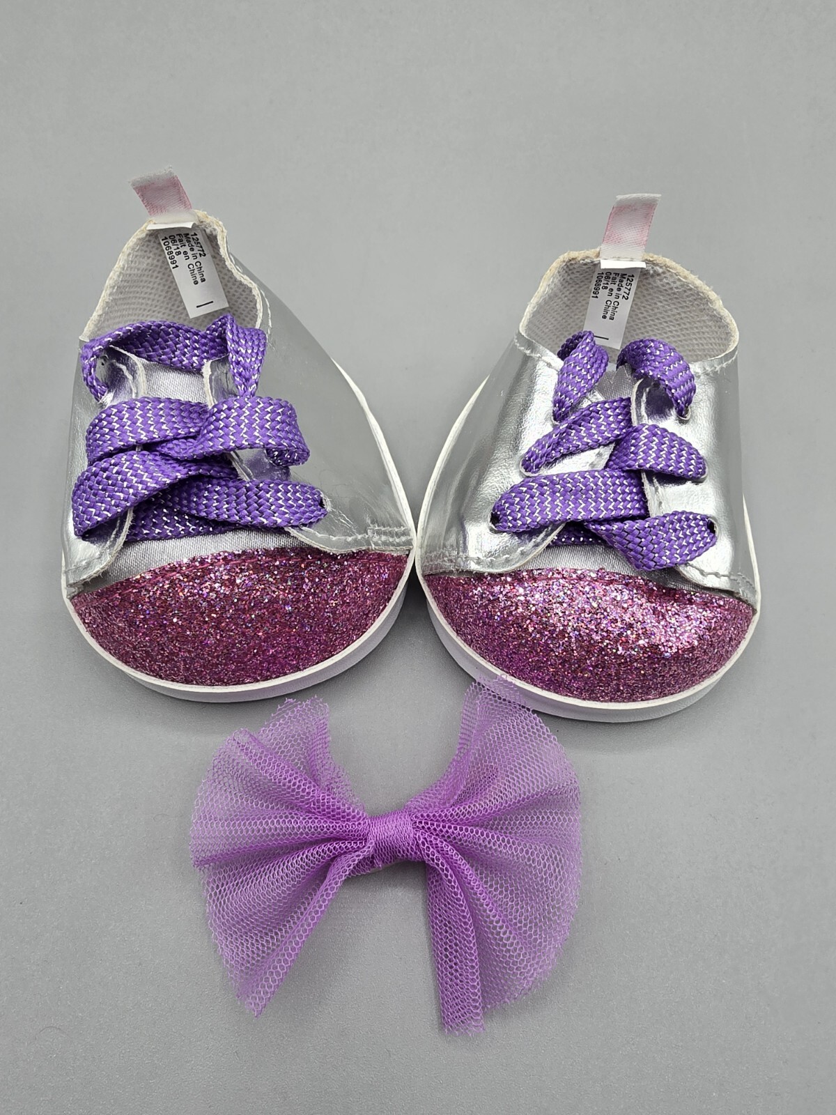 Build A Bear Workshop Silver & Pink Glitter Toe Tennis Shoes Purple & Bow