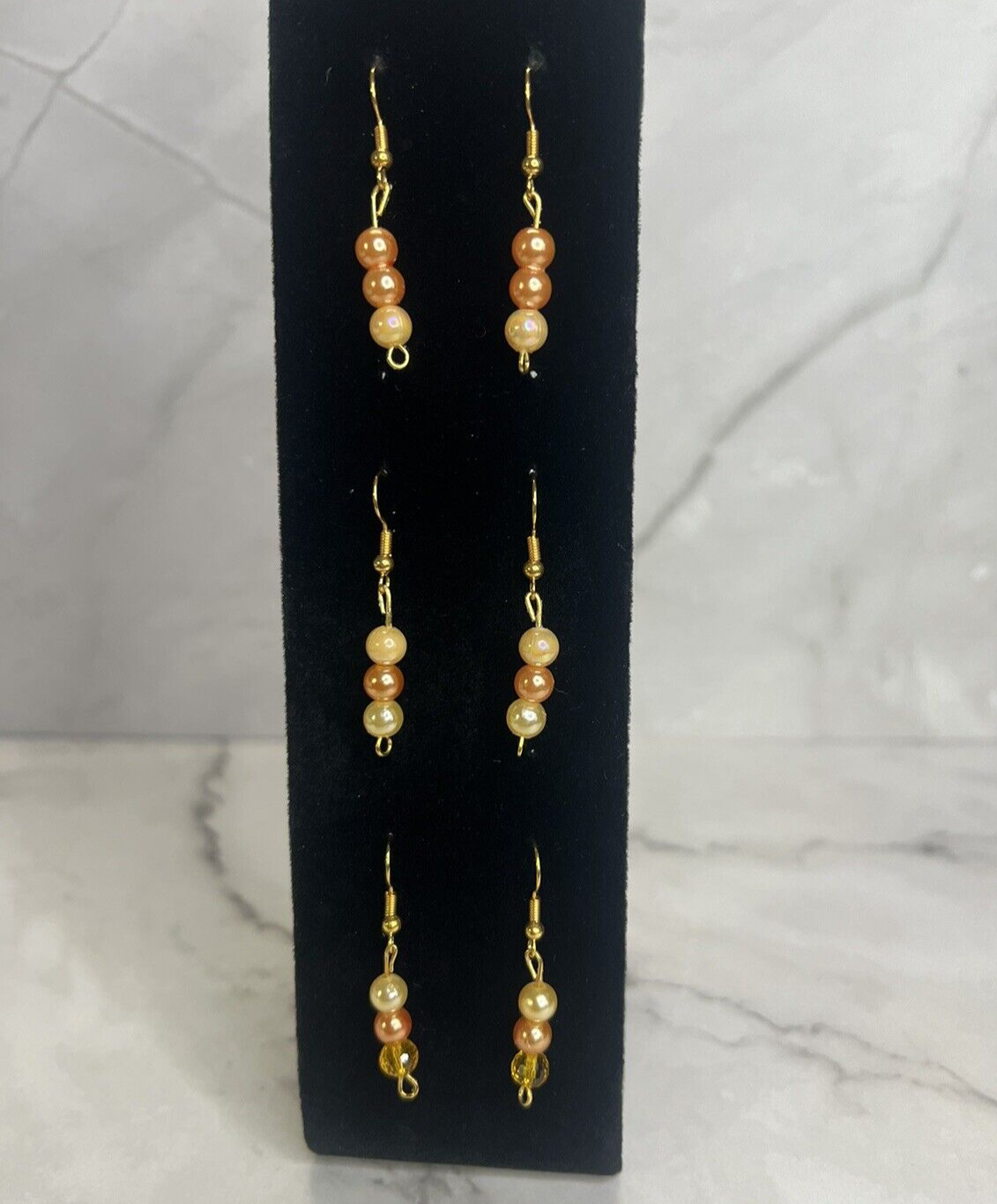 handmade beaded earrings dainty dangle earrings set of 3 peach tones