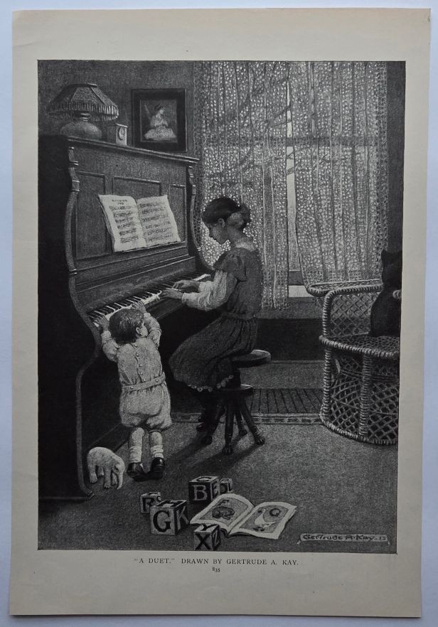 "A Duet" Drawn by Gertrude A. Kay 1912 Bookplate Print