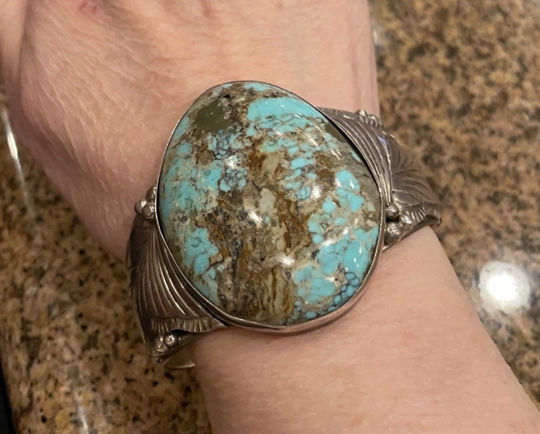 Native American Navajo Sterling Silver and Turquoise Cuff Bracelet Royston