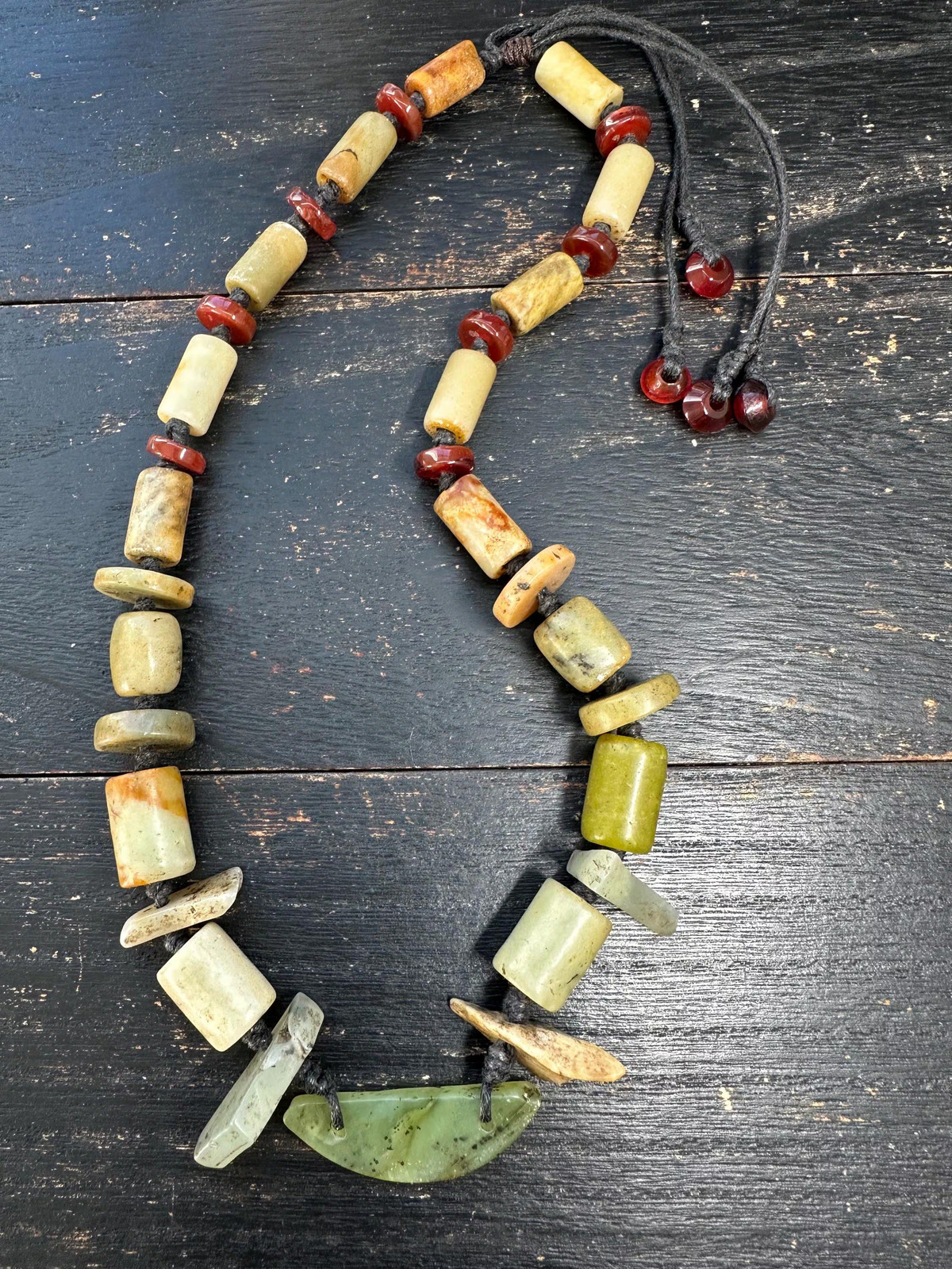 Antique Jade & Carnelian Necklace Genuine Old Jade Ethnic Jewelry 19inches adju