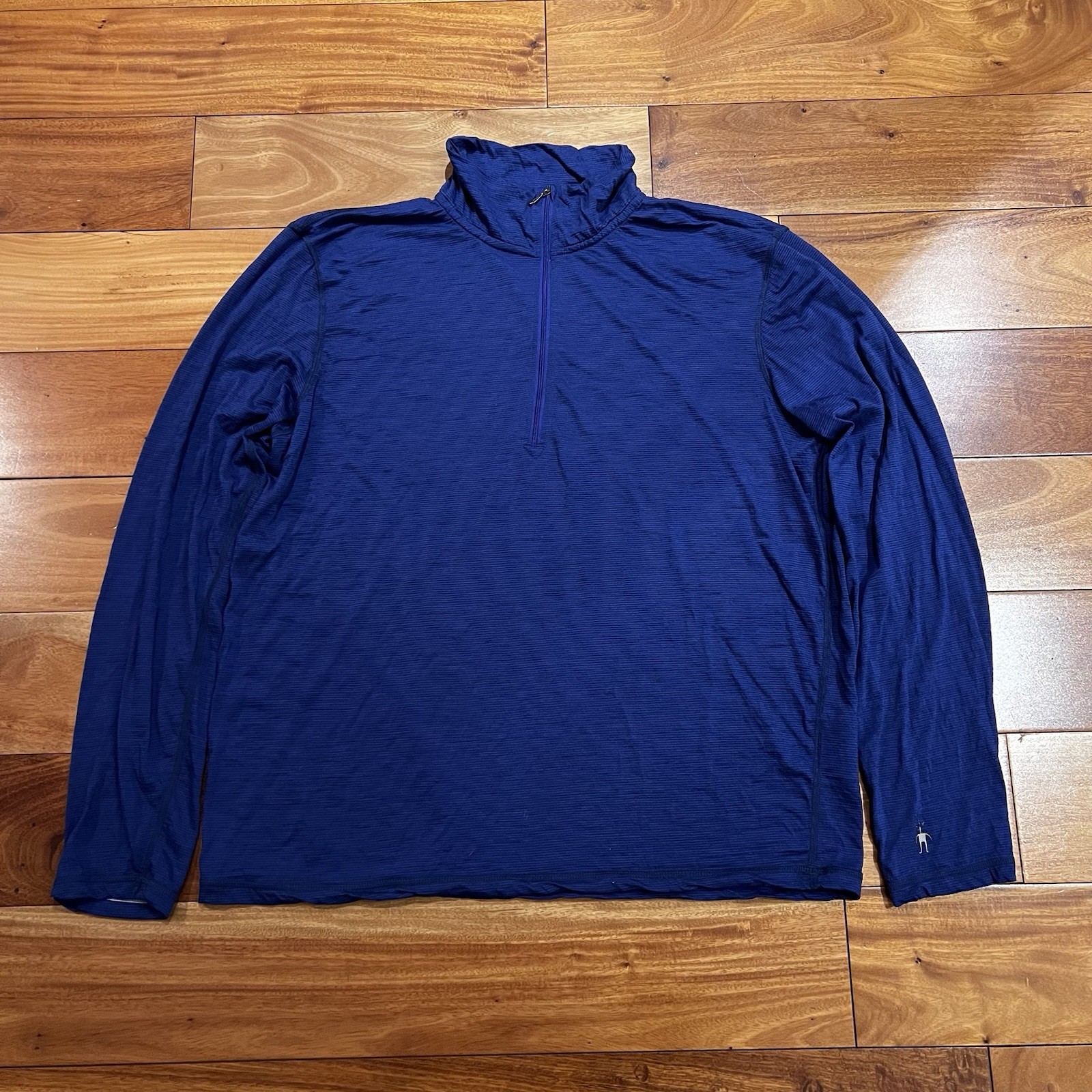 Smartwool Pullover Mens XL Merino 250 Merino Wool 1/4 Zip Base Layer Blue *HOLE