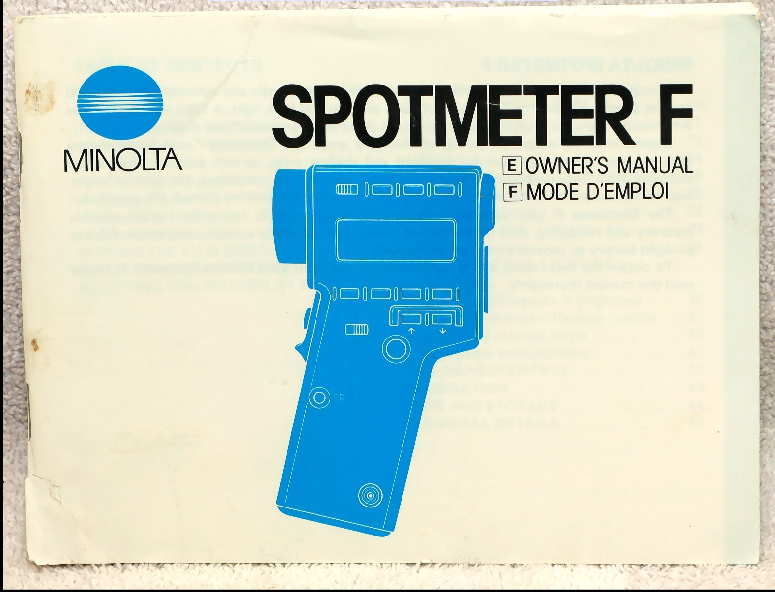 Minolta Spotmeter F instruction owners manual book