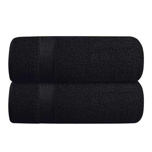 Elvana Home Cotton 2 Pack Oversized Bath Towel Set 28x55 inches, Large Black