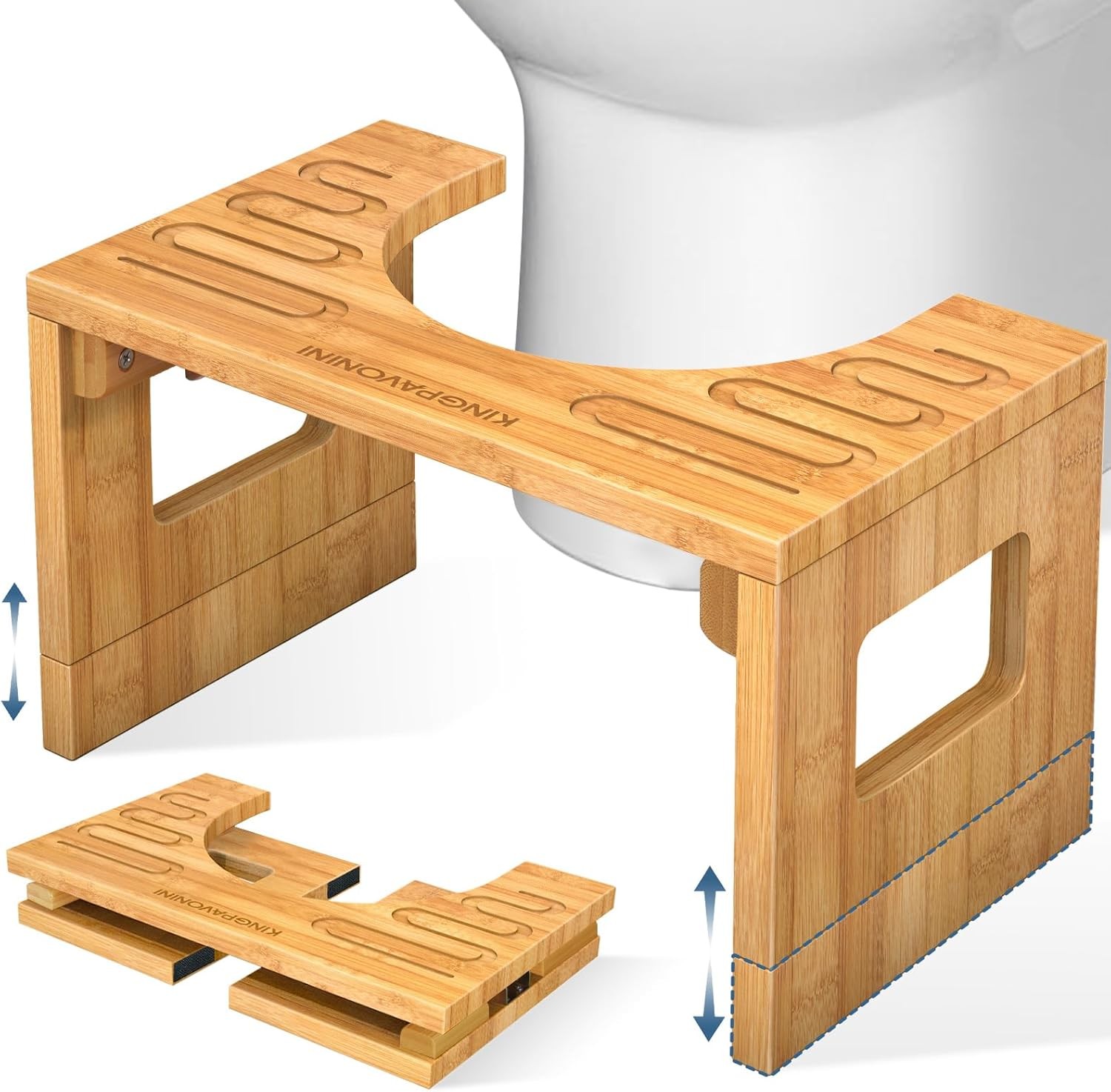 Bamboo Toilet Stool Squat 7in & 9in Adjustable Heights Foldable Potty Stool