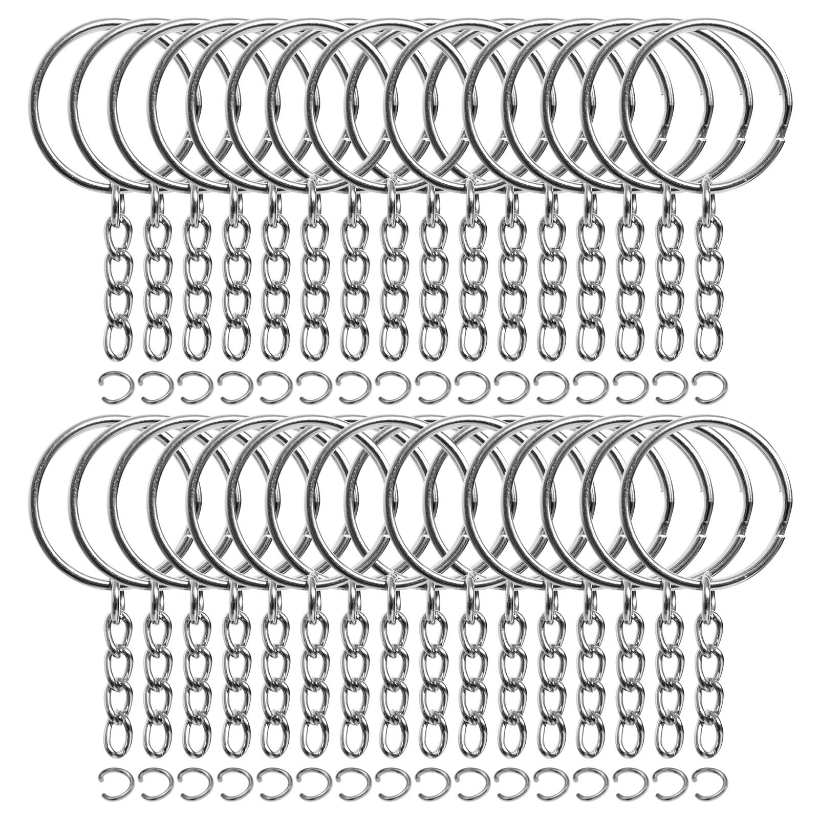 50 PC Bulk Keychains Set Split Rings with 1 Inch Chains Key Rings NEW