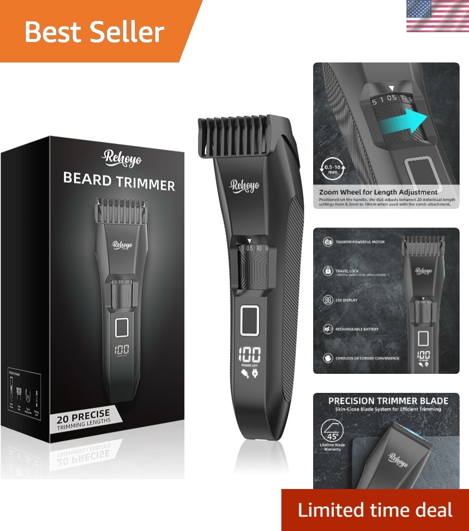 Gift-Ready Men's Beard Trimmer - Waterproof, Adjustable, and USB Type-C Charging