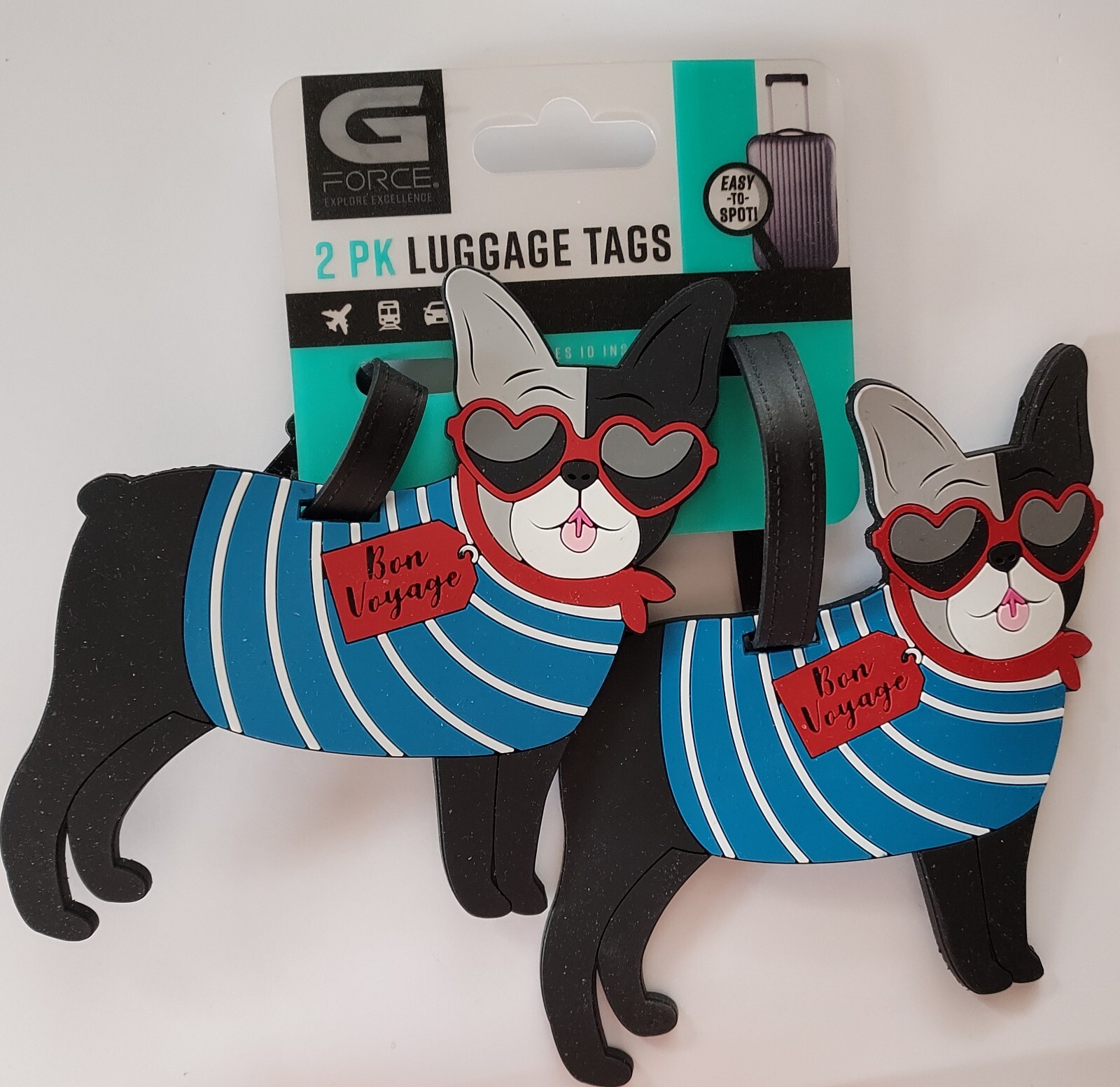 G Force Set of 2 Durable Luggage Tags  Bon Voyage Dogs Suitcase ID