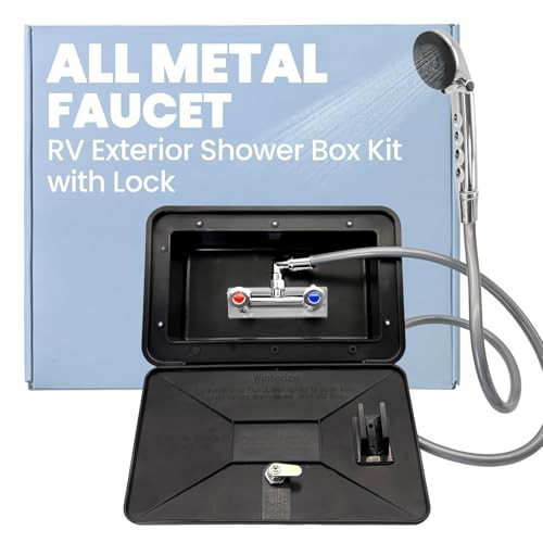 RV Exterior Shower Box Kit with Lock, All-Metal Outdoor Faucet with 59" Hose, 