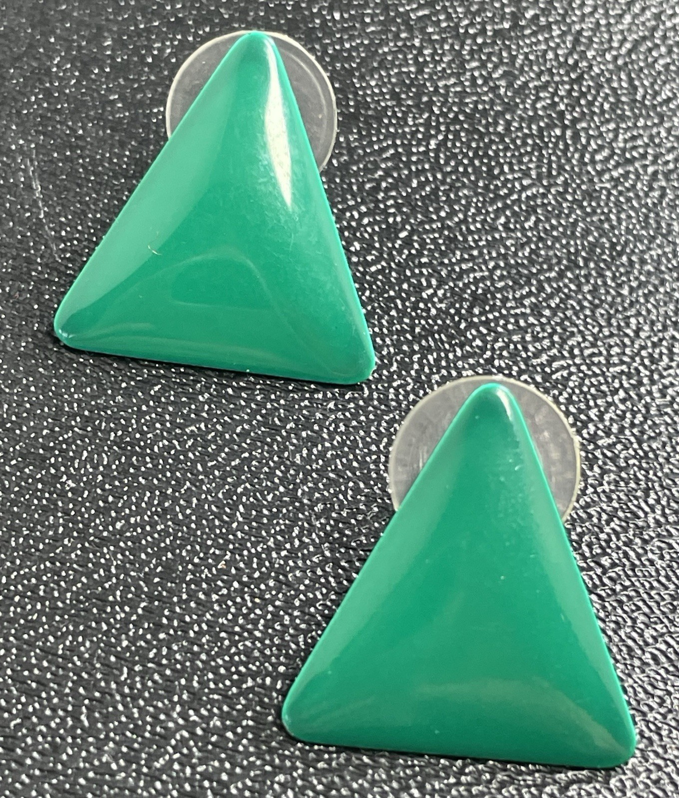Vintage Triangle Green Enameled Metal Drop Earrings