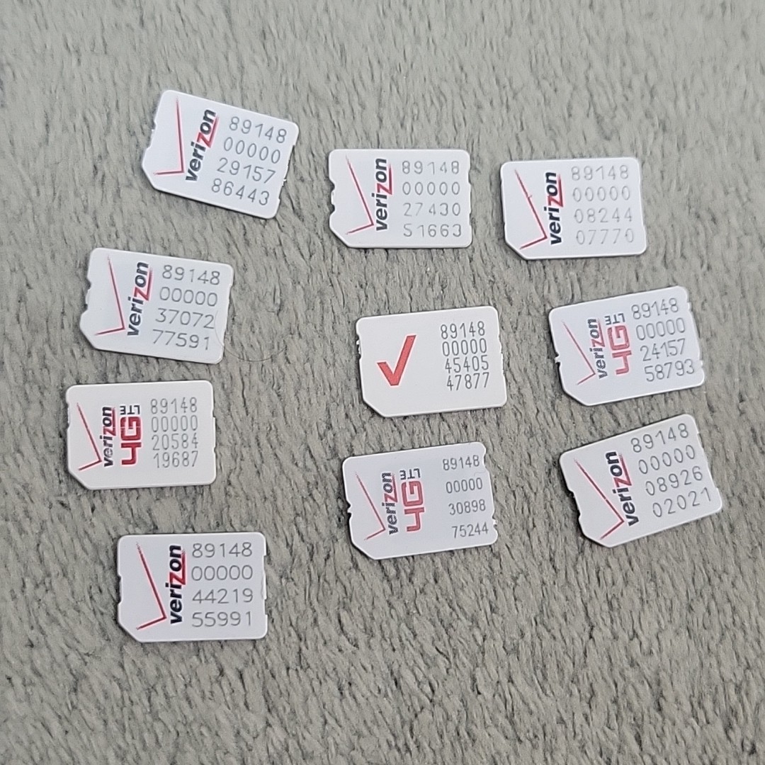 Lot of 10 Verizon Nano Sim Cards - Testing Only