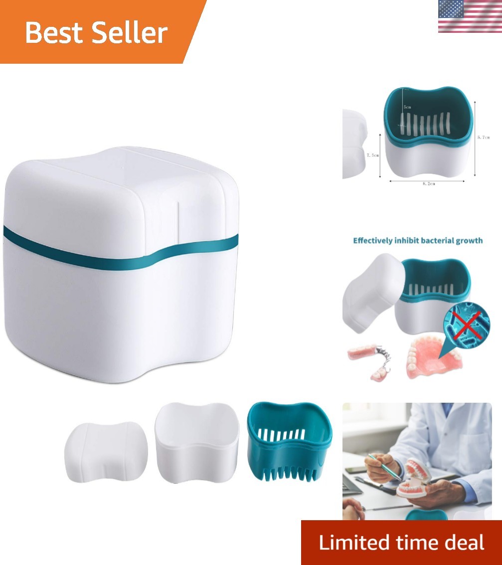 Denture Bath Case with Basket Denture Bath Cleaning Box Container Soaking Cup...