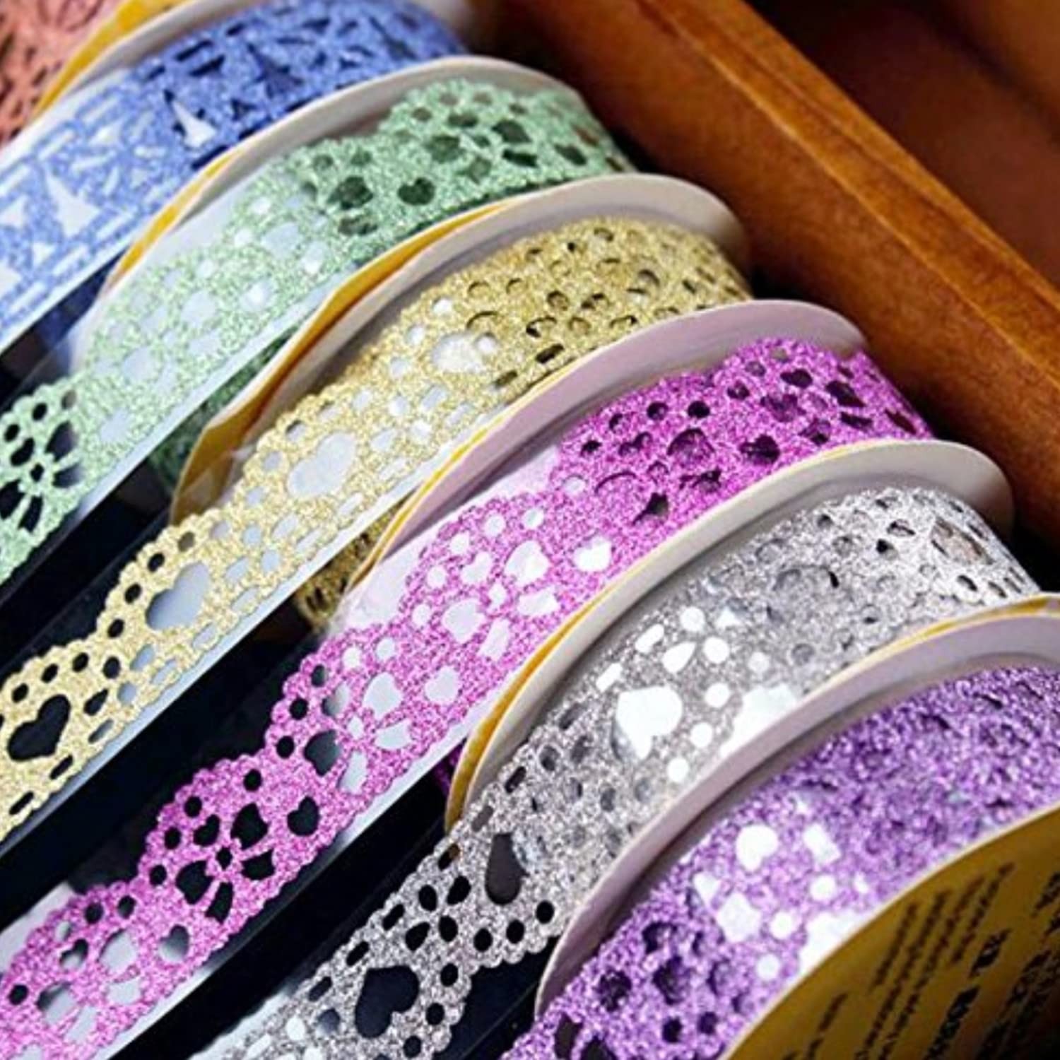SallyFashion Decorative Washi Tape Set - 6Rolls Glitter Lace Washi Tape for