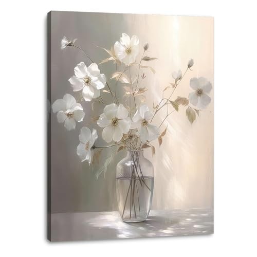 Floral Canvas Wall Art for Bathrooms 32"L x 24"W White Flower Wrapped Canvas