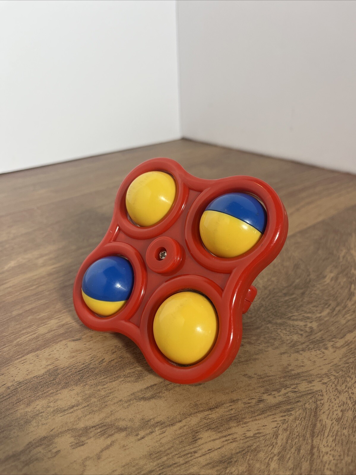 Vintage Battat Red Blue Yellow Rolling Baby Toy Retro Spinner Push Floor 80s 90s