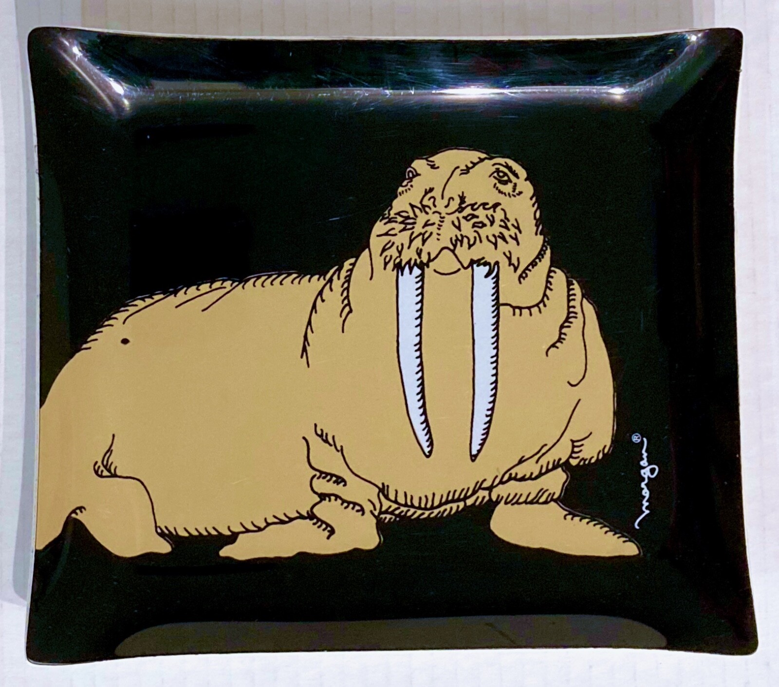 VTG Morgan Designs Tray Walrus Trinket Dish Modern Art Retro Whimsy Bar Vanity