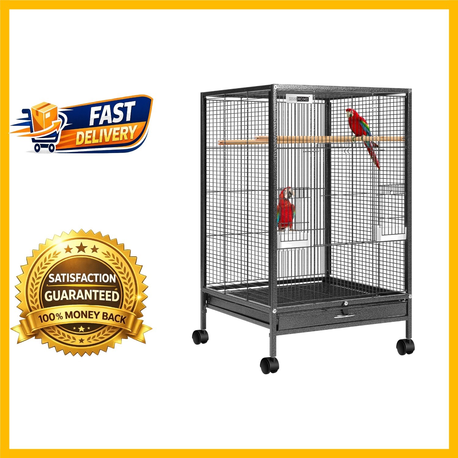 Elegant 30-Inch Wrought Iron Bird Cage with Rolling Stand for Diverse Birds