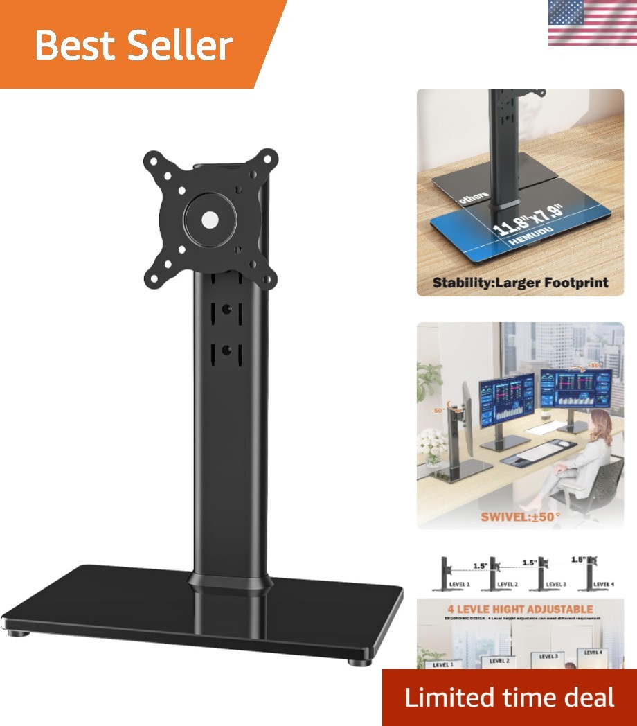 Single Free-Standing Monitor Stand for 13-32" Screens - VESA, Cable Management
