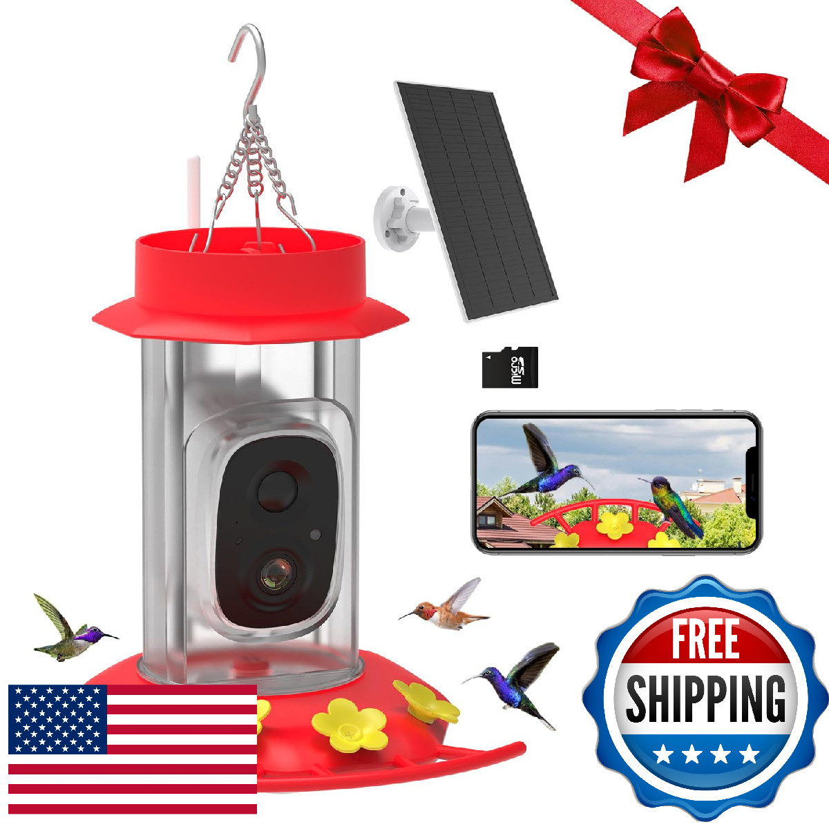 Hummingbird Feeder with Camera - Solar-Powered, Vicohome 2K HD Camera & AI Bird 