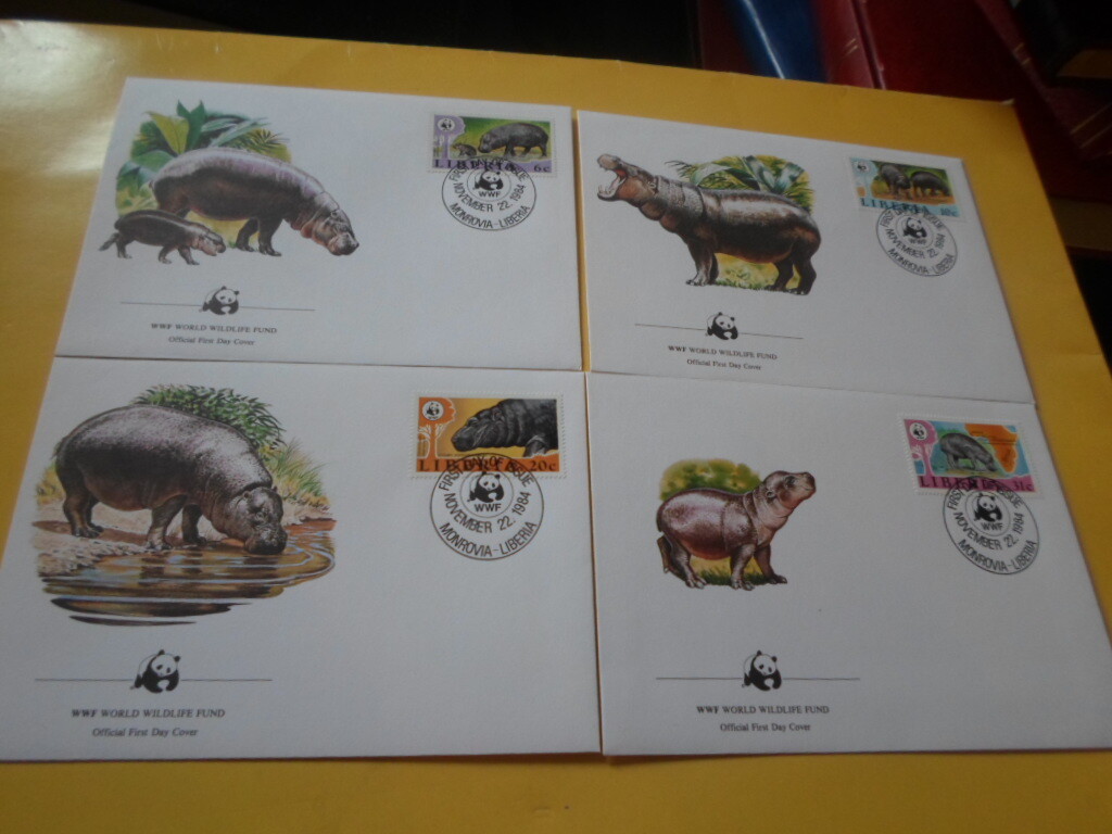 Liberia 1984 WWF Pygmy Hippopotamus 4 FDC First Day Covers