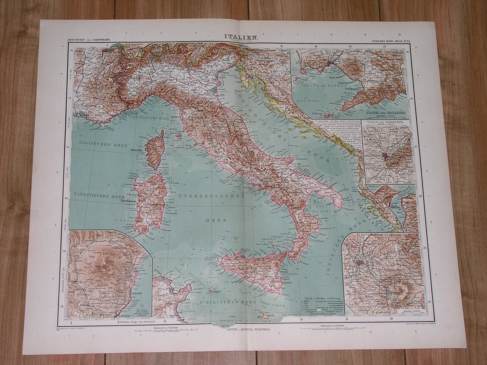 1911 ANTIQUE MAP OF ITALY ROME TUSCANY LOMBARDY SICILY SARDINIA NAPLES VENICE