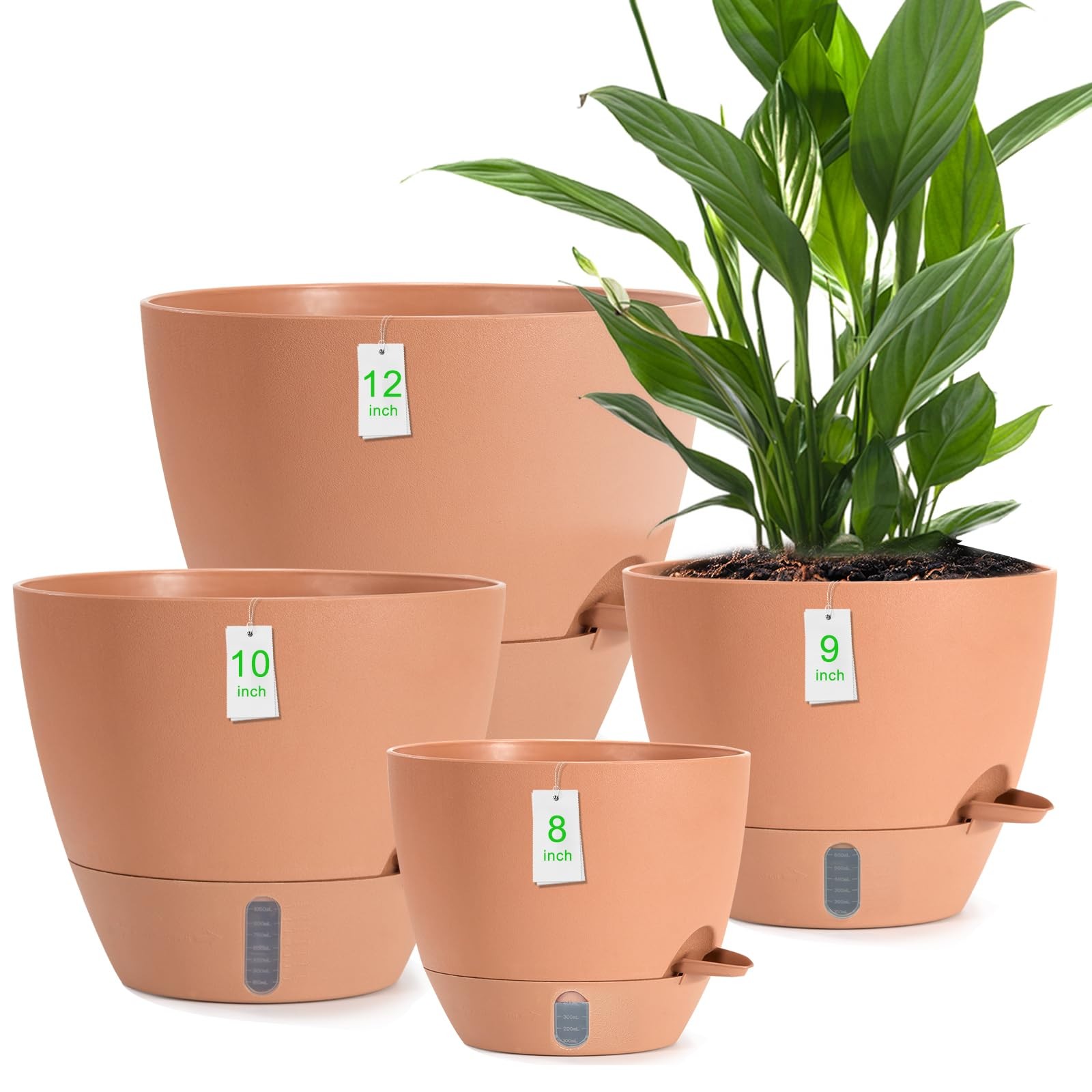 YUNLINGAA 4 Pack Plant 12-inch, 10-inch, 9-inch, 8-inch, Terracotta 