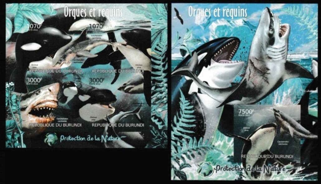 Burundi 2012 MNH MS+SS, Sharks Orca Fish Sea Mammals