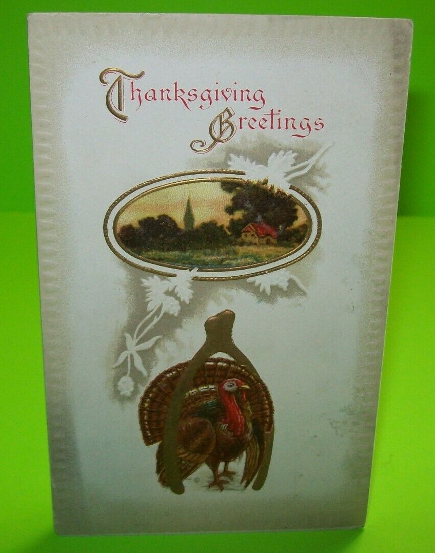 Thanksgiving Postcard Vintage Embossed Series 946 Gold Accents Unused AS Meeker