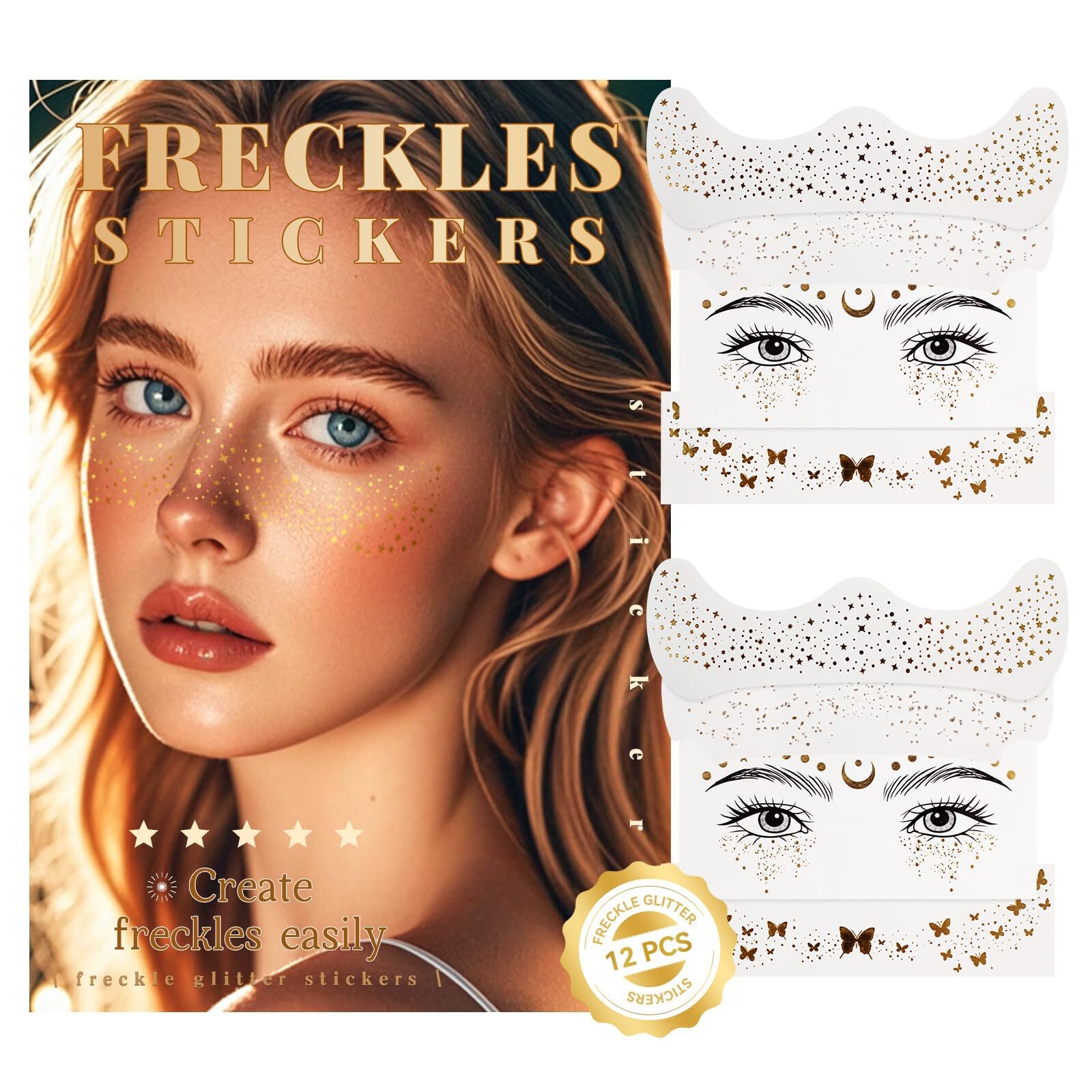 10 PCS Temporary Glitter Freckles Tatoo Patches Glow Up Makeup