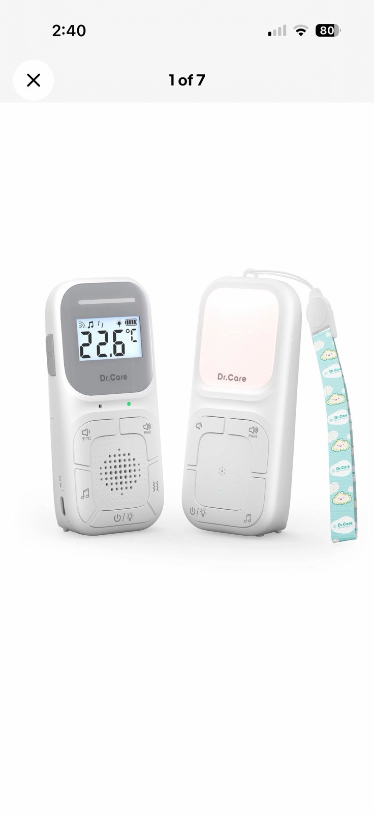 Dr.Care Neo Digital Audio Baby Monitor w 1000ft Two Way Talk, Vox, 8 Lullabies