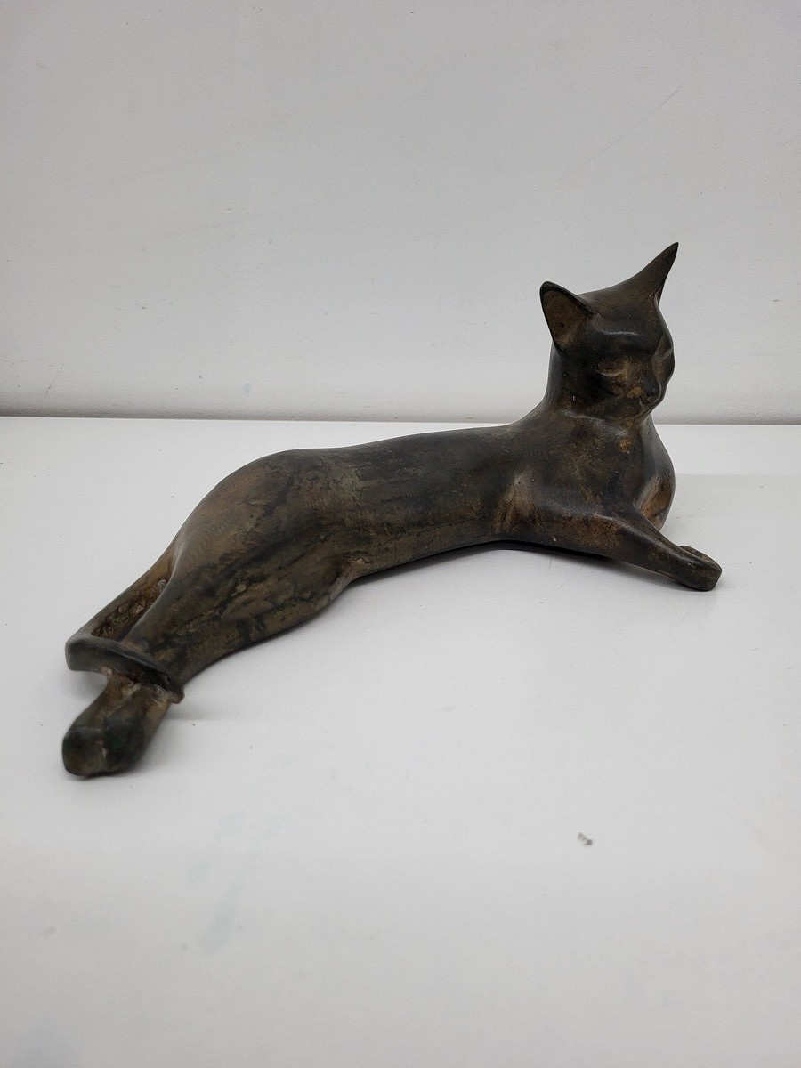 Statue Sculpture Cat Wildlife Art Deco Style Art Nouveau Style Bronze Signed