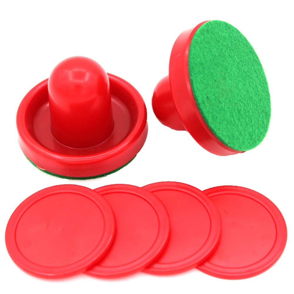 1 Set Mini Air Hockey Pushers and Pucks Great Goal Handles Red 