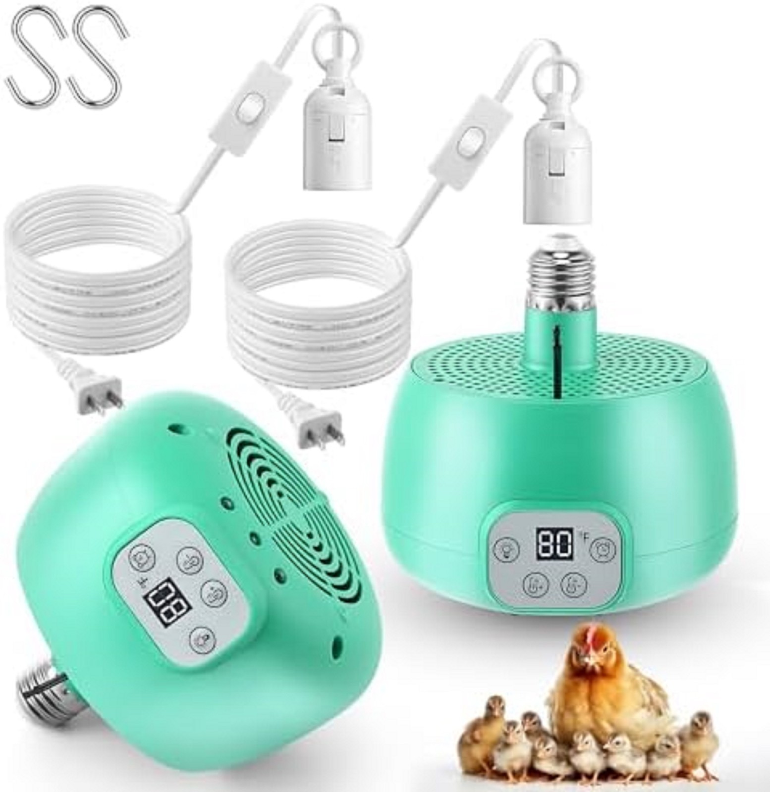 2 Pack Chicken Coop Heater, Timing Chicken Heat Lamp, Smart Temperature Control
