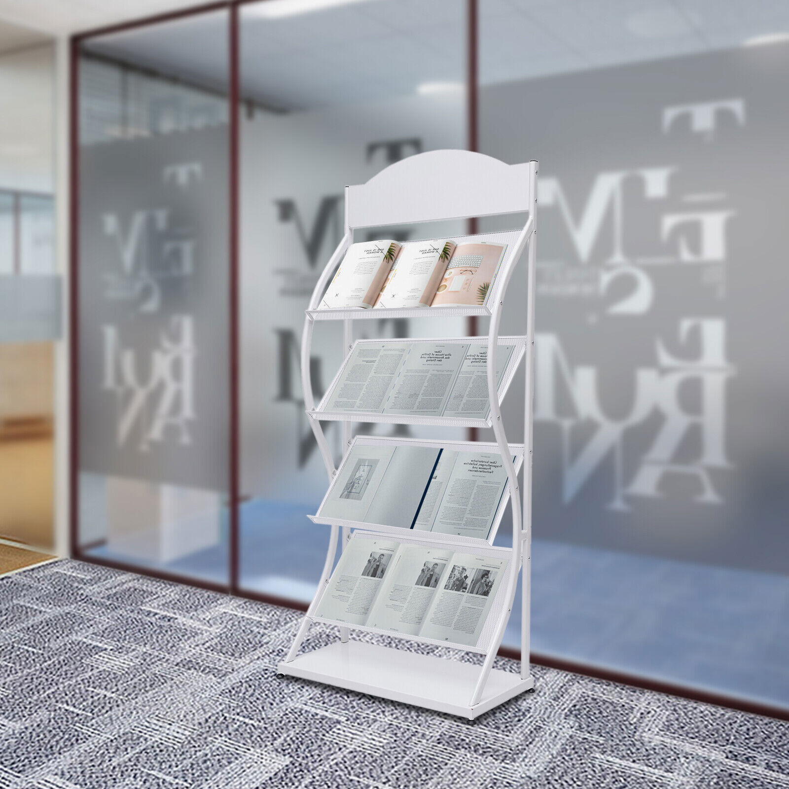 4 Layers Freestanding Magazine News Rack Office Display Organizer Metal Stand