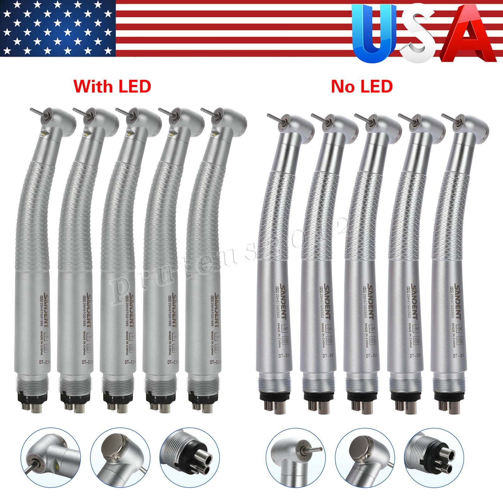 Dental LED E-generator Fiber Optic / High Speed Handpiece 4 Water spray 4Hole US