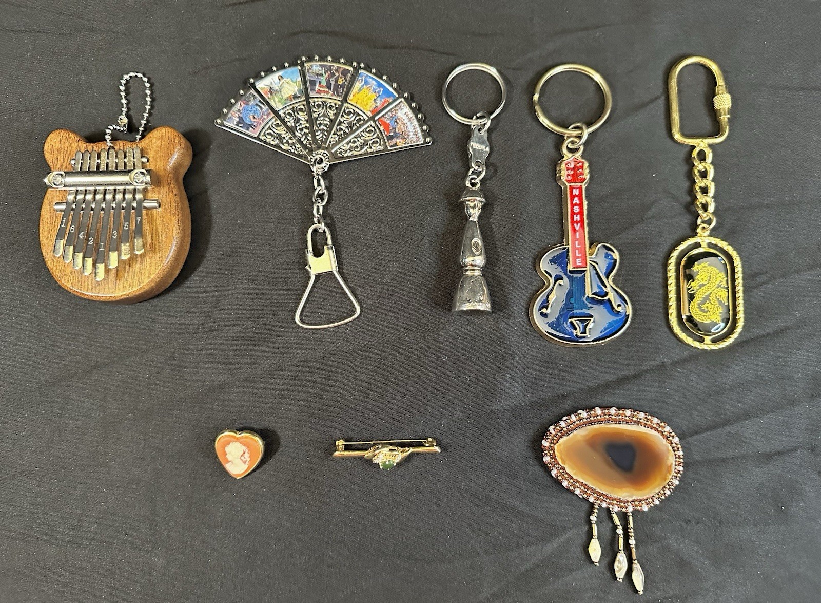Mixed Lot of 8 Keychains Brooches Pins Vintage Travel Souvenir Novelty
