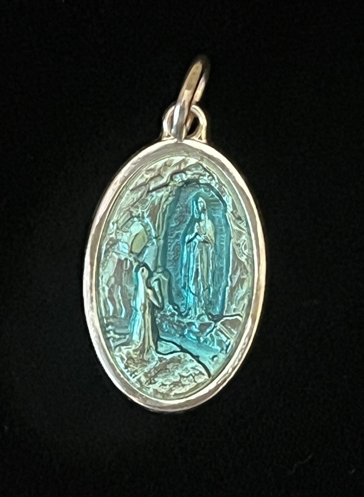 Vintage Our Lady of Lordes Shrine&Grotto Blue Enamel Medal ITALY