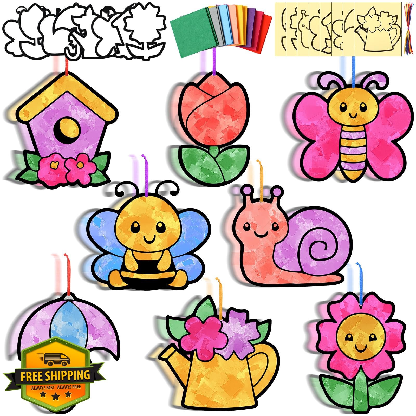 Motipuns Easter Suncatcher Craft Kit: Spring Animals, Flowers, DIY Window Art