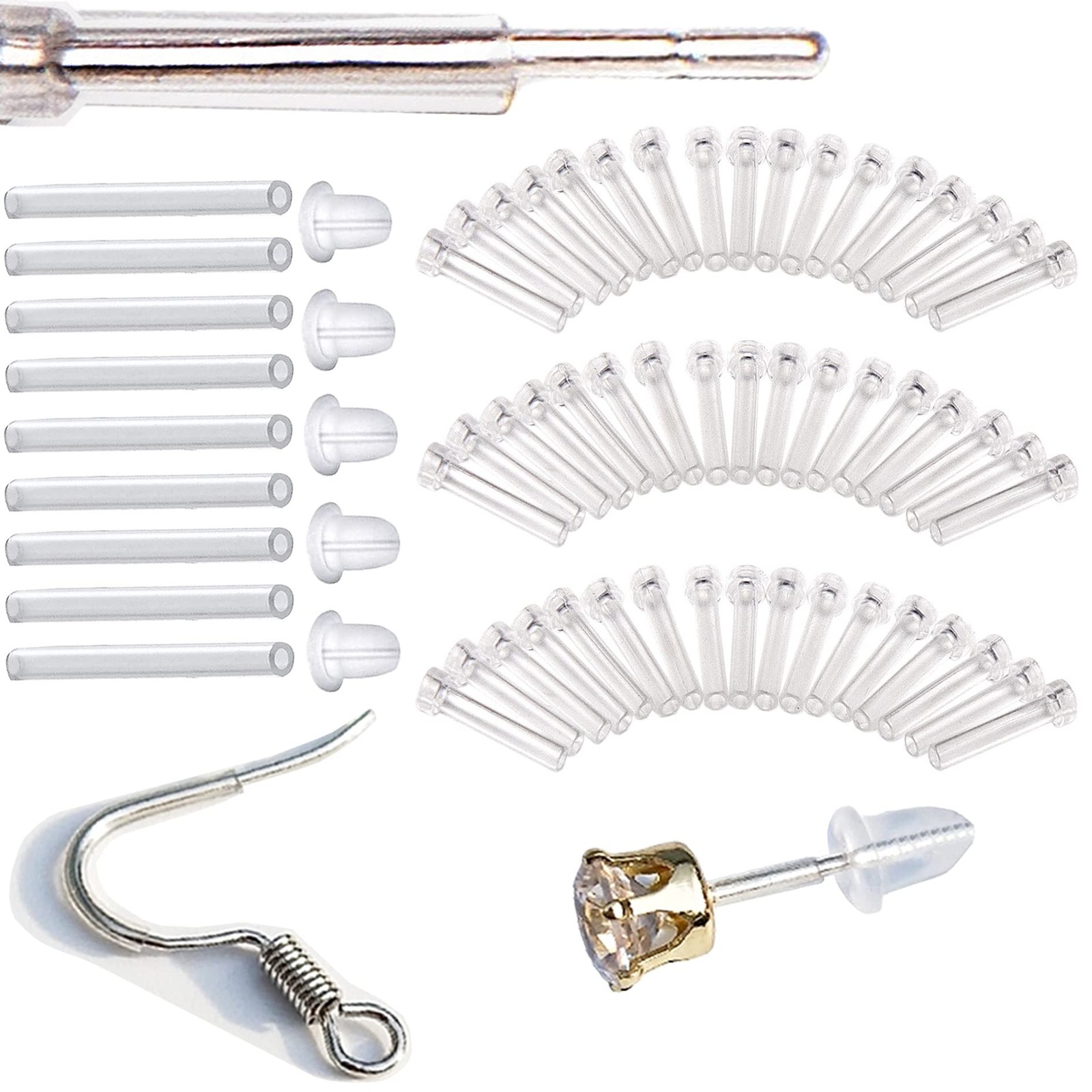 Silicone and Plastic Anti-Allergy Earrings Sleeves Piercing Protectors with E...