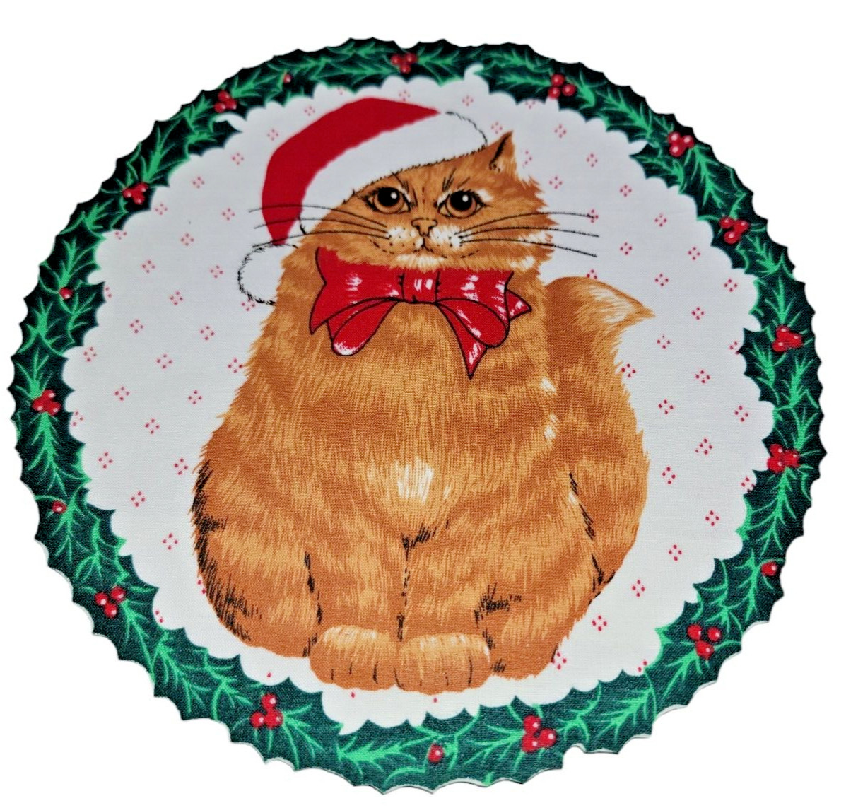 Giant 8" Christmas Kitty Cat Patch Iron-On Applique Holiday DIY Craft